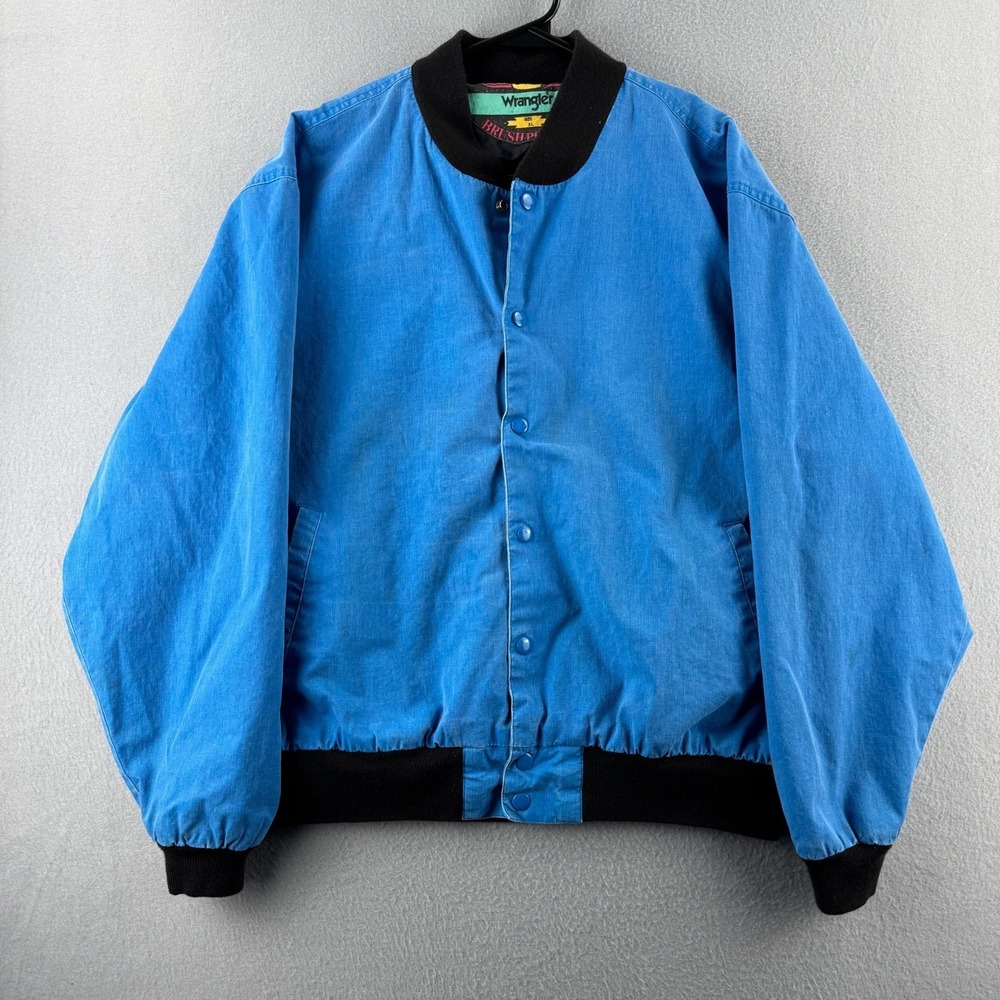 Vintage Wrangler Brushpopper Jacket Mens XL Blue 80s 90s Western Bomber Cowboy